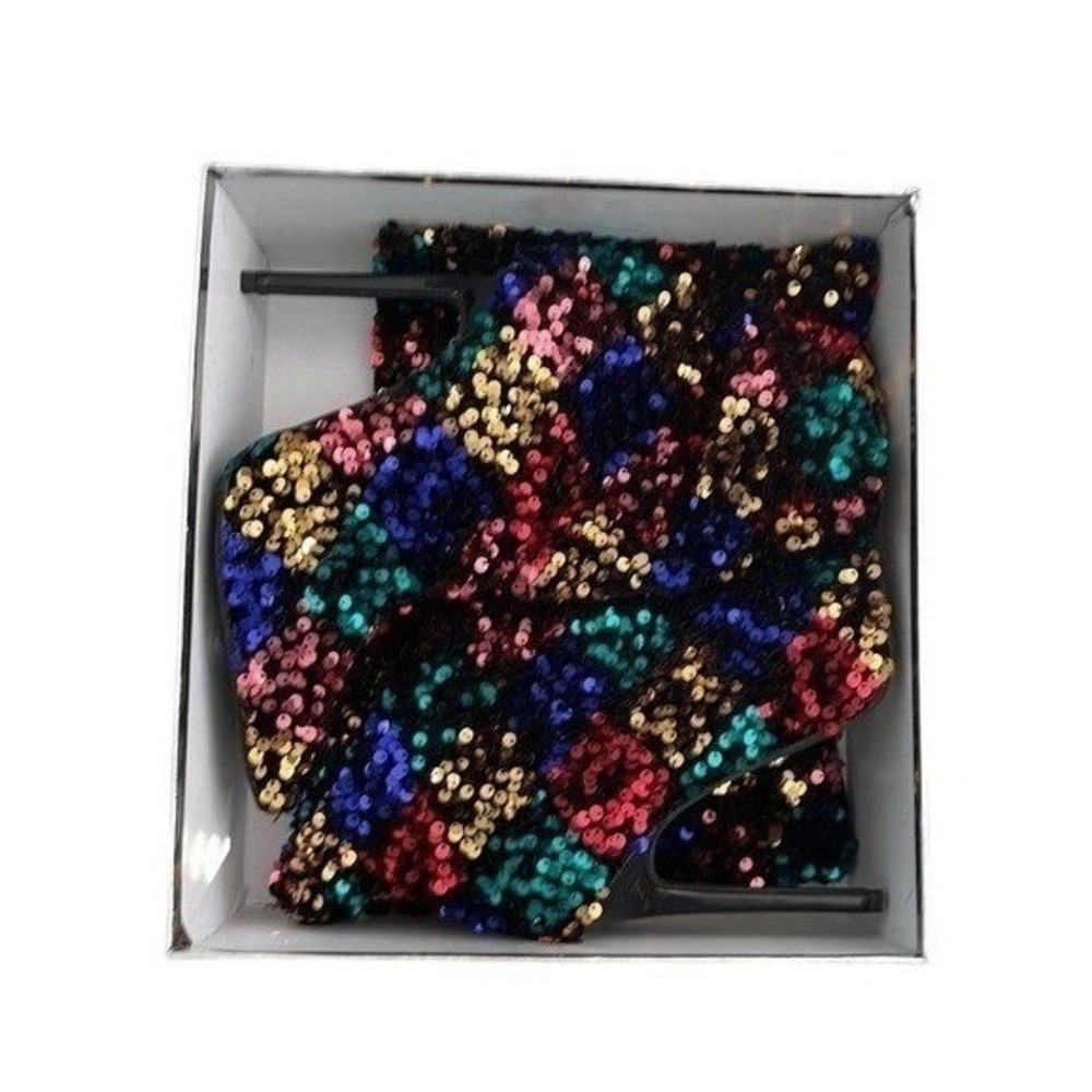 Azalea Wang Jimena Heeled Boots Rainbow Multi Sequin Embellished Stiletto 7.5 - Picture 8 of 8